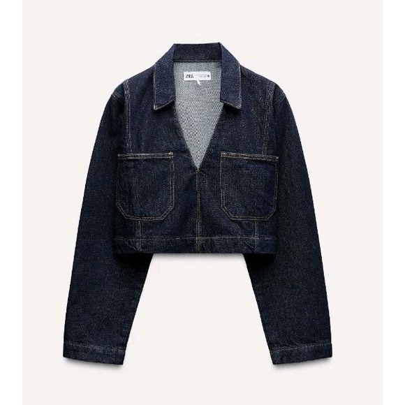Zara Long-Sleeve Cropped Denim Shirt Size S NWT - Picture 1 of 6